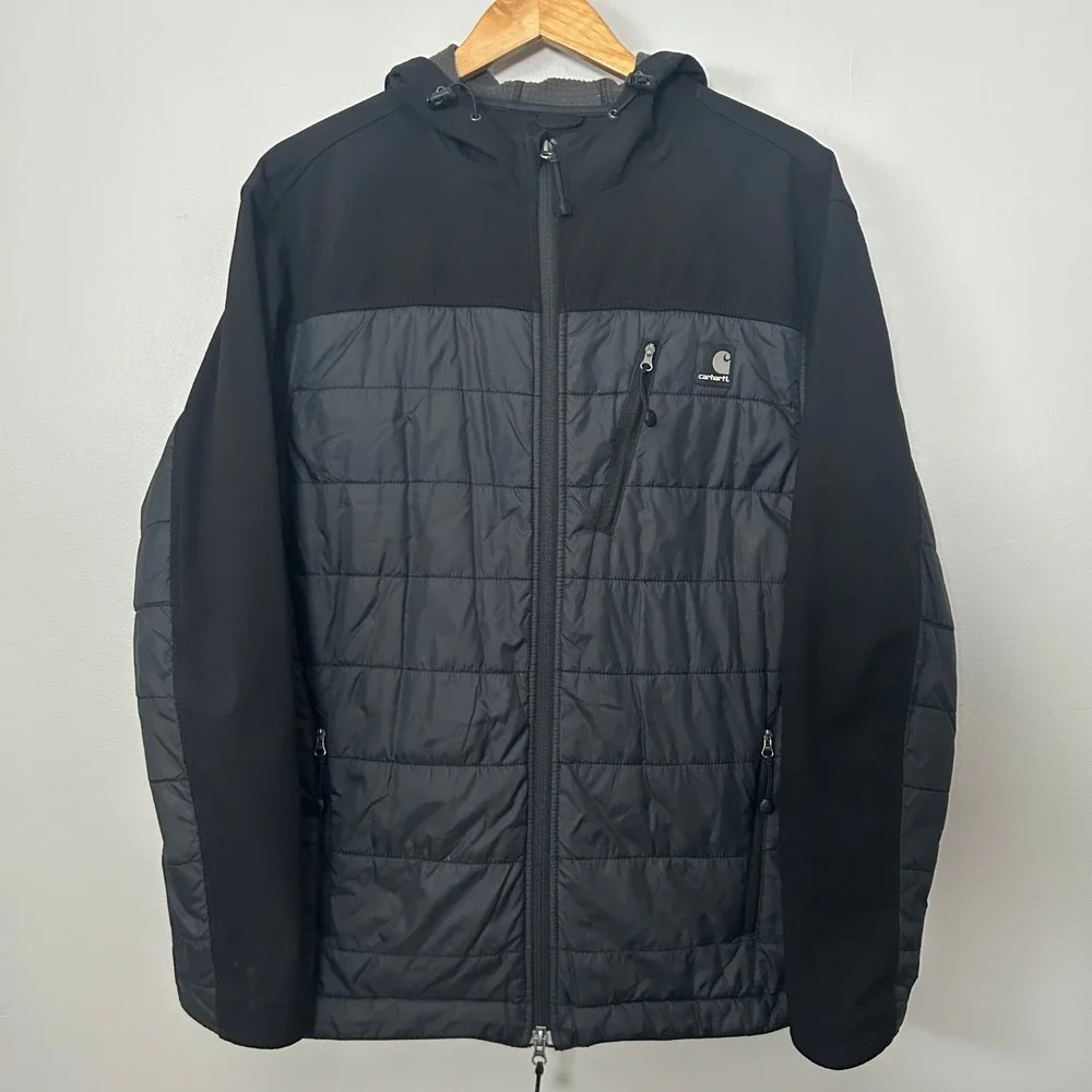 Carhartt Jacket Mens Medium Black J294 Hybrid‎ Quilted Softshell Hooded Full Zip